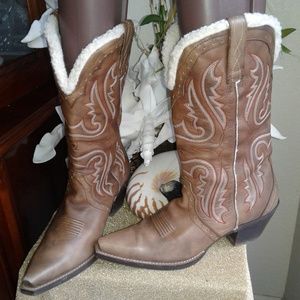 ❤ARIART WOMENS SHEEPSKIN LINED BROWN COWBOY BOOTS